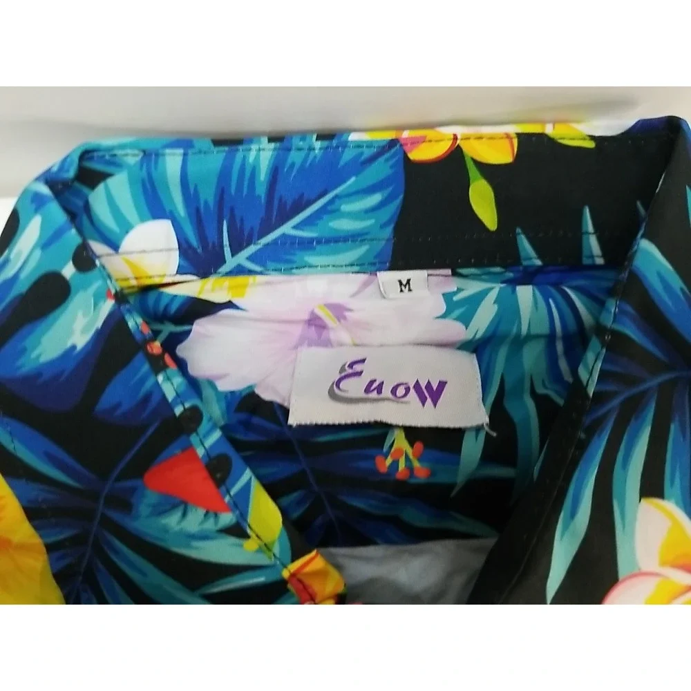 Euow Hawaiian Shirt Mens Floral Short Sleeve Button Up‎ Medium - Picture 2 of 8